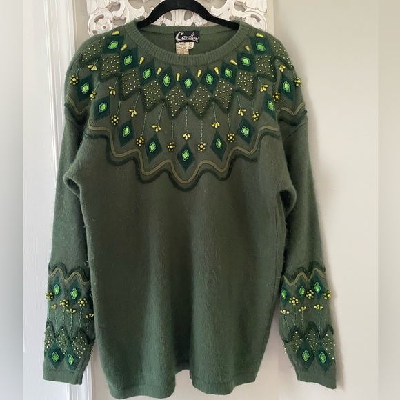 Cavalini Sweaters - Cavalini VTG 90s Tunic Embellished Holiday Sweater Angora Lambs Wool Blend L